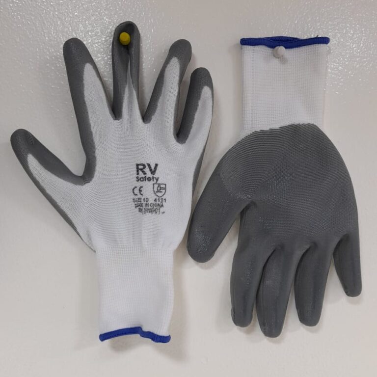 White Polyester Gloves (Coated with Grey Nitrile)